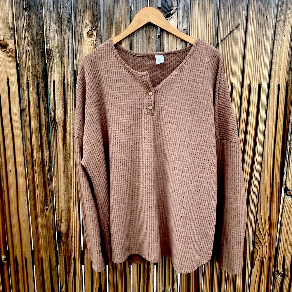 Plus Size Brown Henley Top
